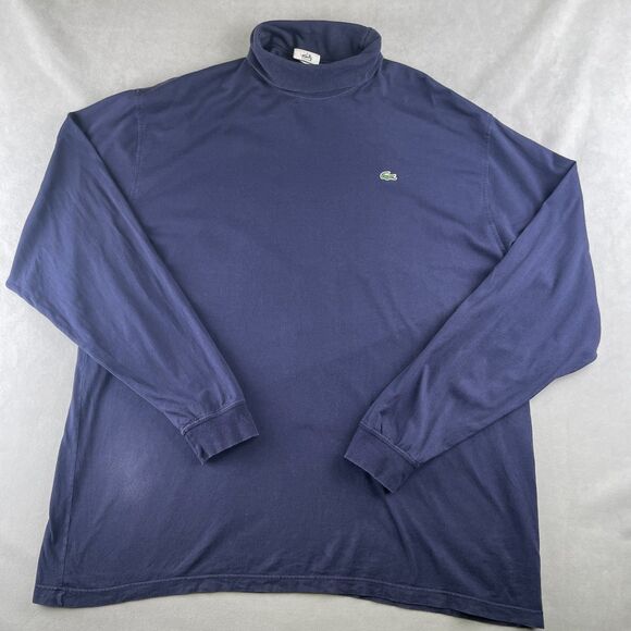 VTG Lacoste Turtleneck Shirt Men 3XL Blue Cotton Long Sleeve Iconic Croc Logo - Picture 1 of 10